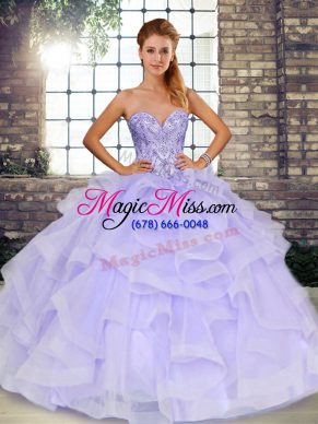 Super Lavender Sleeveless Tulle Lace Up 15th Birthday Dress for Military Ball and Sweet 16 and Quinceanera