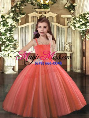 Latest Rust Red Straps Lace Up Beading Little Girl Pageant Gowns Sleeveless