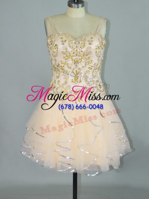 Stylish Tulle Sleeveless Mini Length Prom Party Dress and Beading and Ruffles