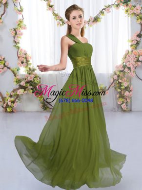 Olive Green Sleeveless Chiffon Lace Up Bridesmaid Dresses for Wedding Party