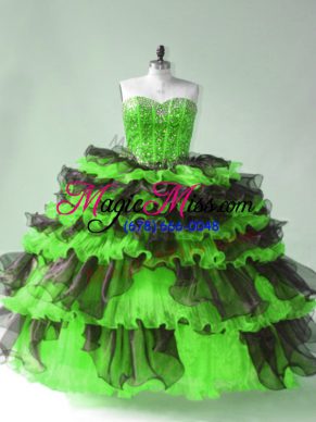 Beading and Ruffles and Ruffled Layers Quinceanera Gown Lace Up Sleeveless Floor Length