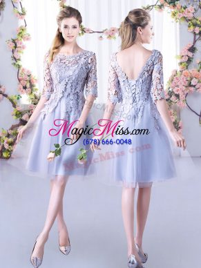 Most Popular Lace Bridesmaid Dresses Grey Lace Up Half Sleeves Mini Length