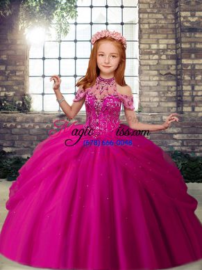 Exquisite Tulle Sleeveless Floor Length Pageant Dress for Teens and Beading