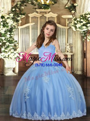 Baby Blue Pageant Gowns For Girls Party and Wedding Party with Appliques Straps Sleeveless Lace Up