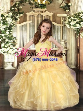 Popular Gold Sleeveless Ruffles Floor Length Pageant Dress Wholesale