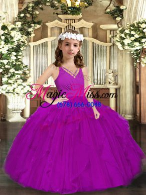 Custom Made Purple V-neck Zipper Ruffles Little Girls Pageant Dress Sleeveless