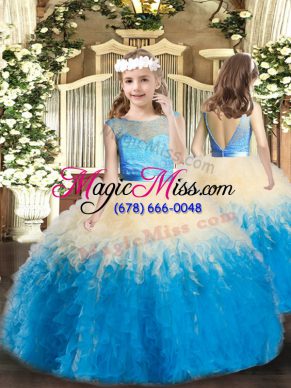 Great Sleeveless Backless Floor Length Lace and Ruffles Little Girls Pageant Dress