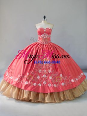 Colorful Floor Length Ball Gowns Sleeveless Watermelon Red Sweet 16 Dress Lace Up