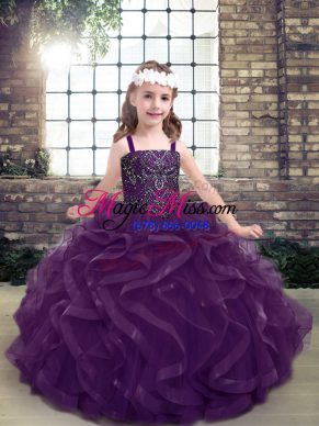 Tulle Sleeveless Floor Length Pageant Dress for Teens and Beading and Ruffles