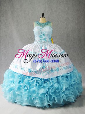 Scoop Sleeveless Fabric With Rolling Flowers Quinceanera Dresses Beading and Embroidery and Ruffles Lace Up