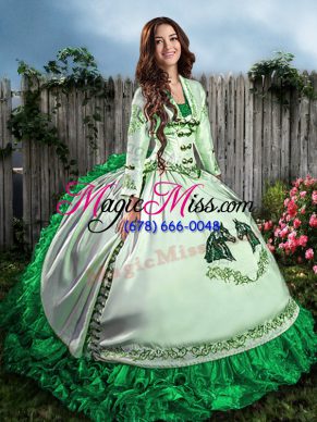 Best Selling Floor Length Lace Up Sweet 16 Dresses Green for Sweet 16 and Quinceanera with Embroidery and Ruffles