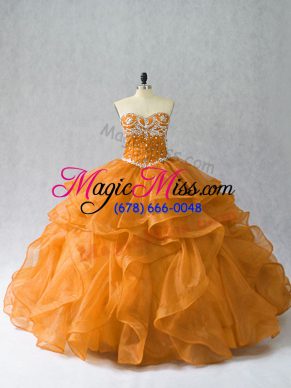 High End Floor Length Lace Up 15th Birthday Dress Orange for Sweet 16 and Quinceanera with Beading and Ruffles