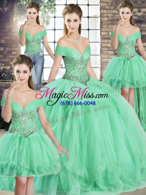 Luxury Apple Green Sleeveless Tulle Lace Up Sweet 16 Quinceanera Dress for Military Ball and Sweet 16 and Quinceanera
