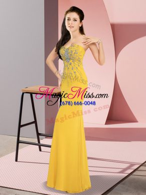 Smart Gold Column/Sheath Sweetheart Sleeveless Chiffon Floor Length Zipper Beading Prom Dresses