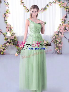 Modern Apple Green Side Zipper Dama Dress for Quinceanera Lace and Belt Sleeveless Floor Length