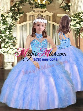 Blue Sleeveless Tulle Lace Up Pageant Dress for Teens for Party and Wedding Party