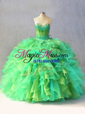 Colorful Floor Length Multi-color 15th Birthday Dress Organza Sleeveless Beading and Ruffles