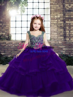 Simple Purple Sleeveless Tulle Lace Up Evening Gowns for Party and Wedding Party