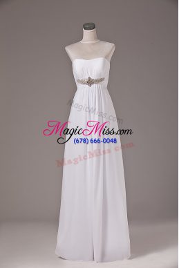 White Empire Strapless Sleeveless Chiffon Floor Length Lace Up Beading Wedding Dress
