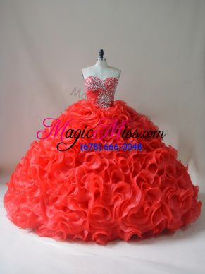 Fitting Red Sweetheart Lace Up Beading and Ruffles Quince Ball Gowns Court Train Sleeveless