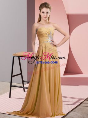 Beading Prom Dress Gold Lace Up Sleeveless Floor Length
