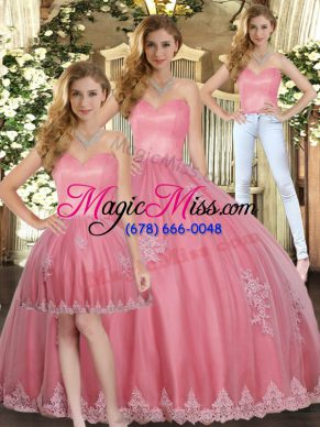Hot Sale Sweetheart Sleeveless Tulle Quinceanera Dresses Appliques Lace Up