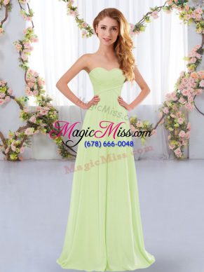 Chiffon Sweetheart Sleeveless Lace Up Ruching Wedding Party Dress in Yellow Green