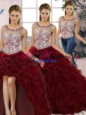 Shining Scoop Sleeveless Organza Quinceanera Dresses Beading and Ruffles Lace Up
