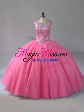 Fashion Ball Gowns Quinceanera Dresses Pink Scoop Sleeveless Lace Up