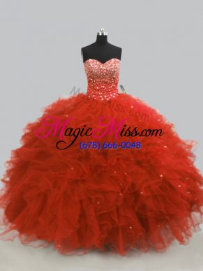 Low Price Sweetheart Sleeveless Tulle Quinceanera Dresses Beading and Ruffles Lace Up