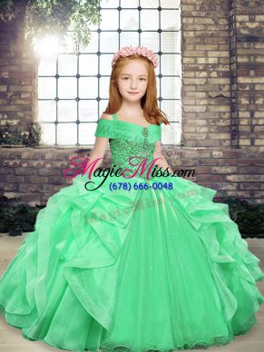 Elegant Sleeveless Organza Floor Length Lace Up Kids Formal Wear in with Beading and Ruffles