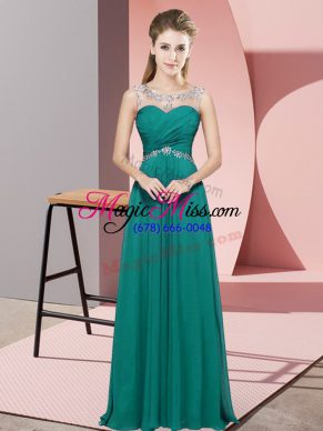 Custom Made Floor Length Backless Turquoise for Prom and Party with Beading
