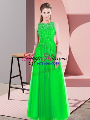 Modern Sleeveless Floor Length Beading Side Zipper Homecoming Dress with Green
