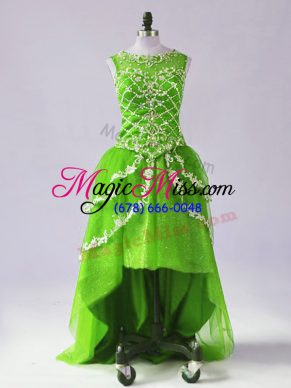 Artistic Sleeveless Zipper High Low Beading and Appliques Prom Dresses