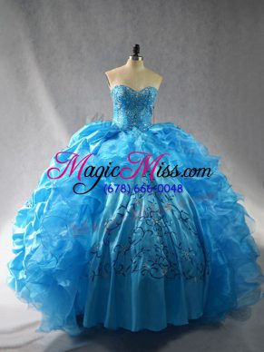 Spectacular Sleeveless Embroidery and Ruffles Lace Up Sweet 16 Dress
