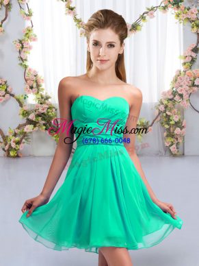 Mini Length Turquoise Quinceanera Dama Dress Sweetheart Sleeveless Lace Up