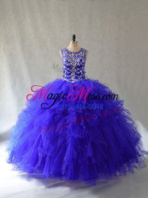 Fitting Royal Blue Sleeveless Tulle Lace Up Ball Gown Prom Dress for Sweet 16 and Quinceanera
