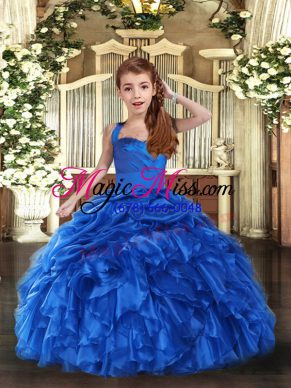 Floor Length Royal Blue Little Girls Pageant Dress Wholesale Organza Sleeveless Ruffles