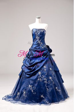 Free and Easy Ball Gowns Quinceanera Dress Blue One Shoulder Sleeveless Floor Length Lace Up
