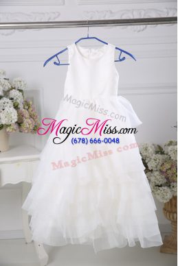 High End White Sleeveless Floor Length Ruffled Layers Zipper Flower Girl Dresses