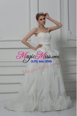 Admirable Lace Up Wedding Dresses White for Wedding Party with Belt Brush Train