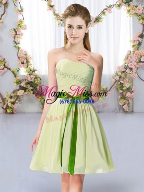 Dynamic Yellow Green Sleeveless Chiffon Lace Up Bridesmaid Gown for Wedding Party