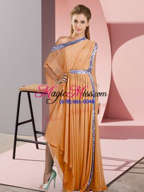 Fancy Empire Prom Dress Orange One Shoulder Chiffon Sleeveless Asymmetrical Side Zipper