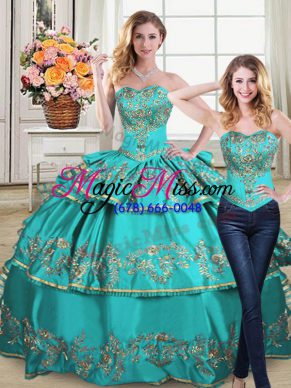 Sweetheart Sleeveless Organza Quinceanera Gown Embroidery and Ruffled Layers Lace Up