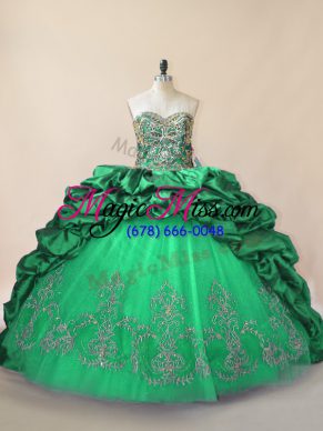 Green Sleeveless Beading and Pick Ups Lace Up Quinceanera Gowns