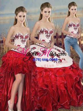 Sophisticated Sleeveless Lace Up Floor Length Embroidery and Ruffles and Bowknot Sweet 16 Quinceanera Dress
