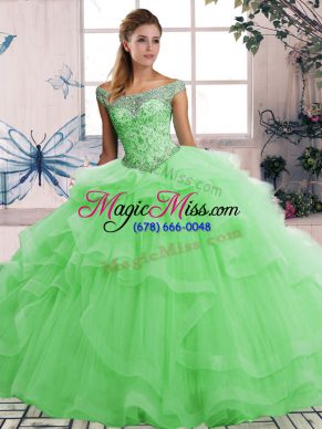 Great Sleeveless Lace Up Floor Length Beading and Ruffles Quinceanera Dress