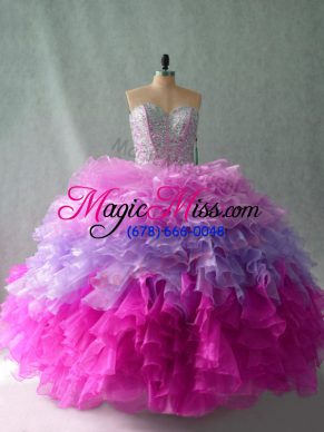 Pretty Multi-color Sleeveless Floor Length Beading and Ruffles Lace Up 15 Quinceanera Dress
