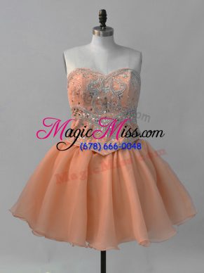 Superior Mini Length Orange Prom Dresses Organza Sleeveless Beading