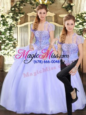 Floor Length Lavender Quinceanera Gowns Organza Sleeveless Beading and Appliques